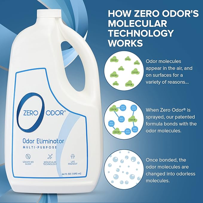 Zero Odor - Multi-Purpose Strong Odor Eliminator for Home Office Car Bathroom Hotel Room Deodorizer and Odor Neutralizer 64oz Refill 2-Pack