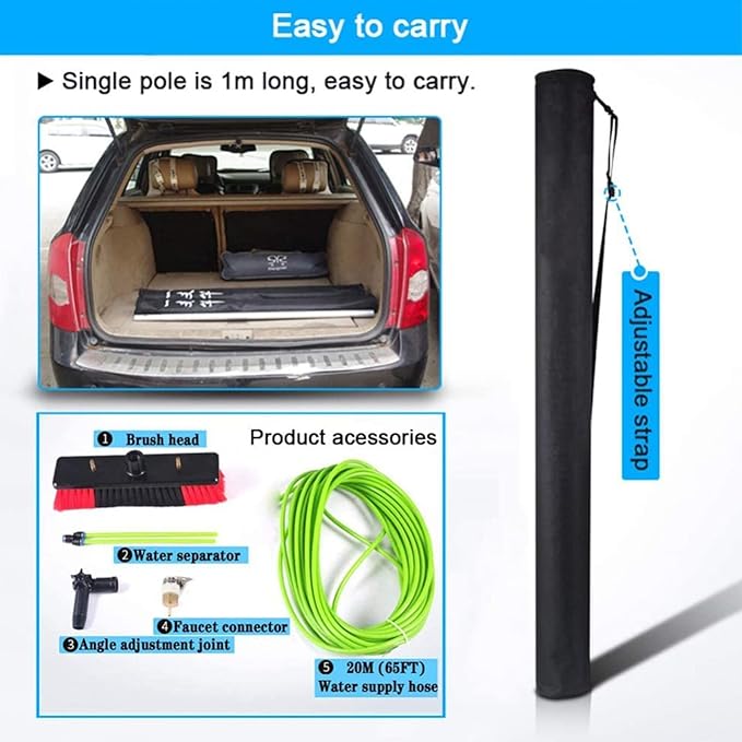 Water Fed Telescopic Window Cleaning Pole | Extendable Brush for Solar Panels Conservatory Roof &amp Photovoltaic | Efficient Window Cleaner Equipment