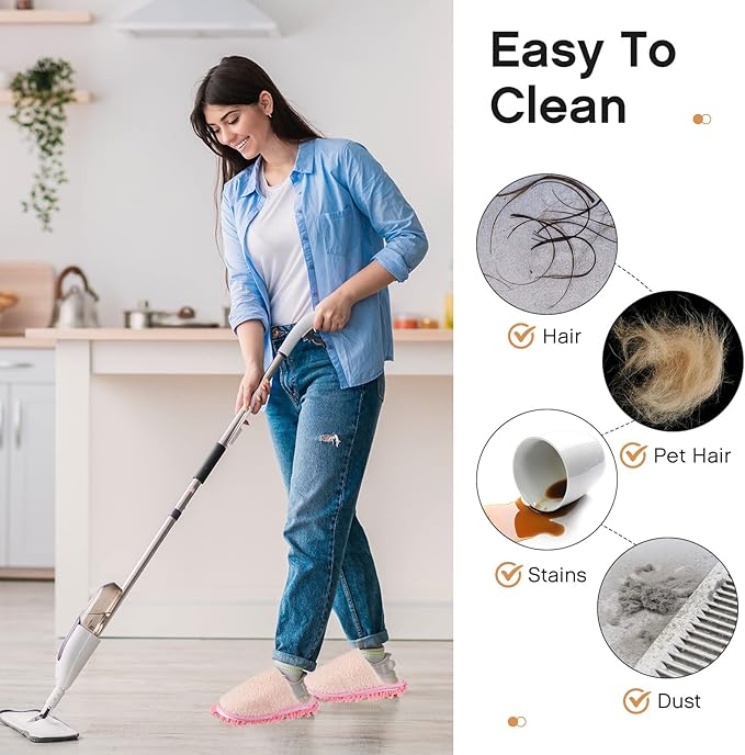 Gerrii 4 Pair Microfiber Cleaning Mop Slippers - Detachable Washable House Mop Slippers for Men and Women Ideal for Kitchen Floor Dust Cleaning Includes Blue Gray Pink Beige(Medium)