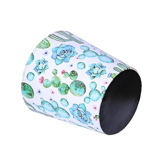 PU Leather Small Trash Can Wastebasket Round Garbage Container Basket for Bathrooms Laundry Room Kitchens Offices Kids Rooms BedroomsDormsHome Decorative Art Bin 2.9 Gallon(Floral Breeze)