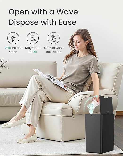 Cesun 2 Pack 4 Gallon Bathroom Trash Can with Lid Small Automatic Trash Can Touchless Motion Sensor Garbage Can Black Plastic Waste Basket for Bathroom Bedroom Toilet Office Rv