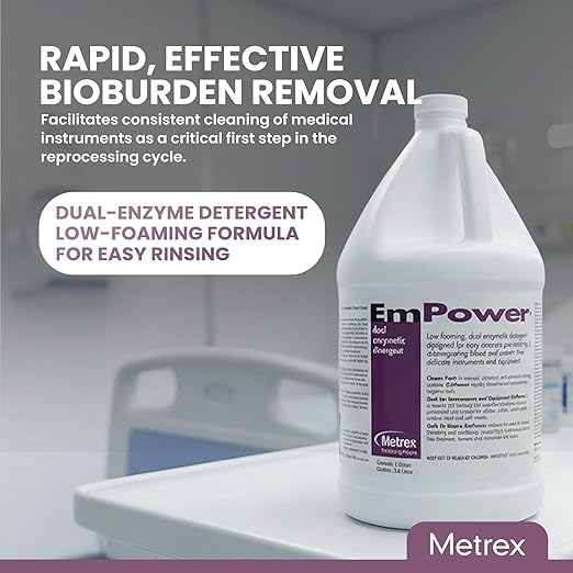 EmPower Dual-Enzymatic Detergent – Enzyme Cleaner for Medical Equipment &amp Surgical Tools Low-Foaming Enzymatic Pre-Cleaner with Protease Amylase &amp Lipase – Safe for Metal Plastic &amp Glas