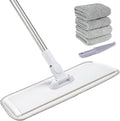 18 Professional Microfiber Mop Floor Cleaning System Flat Mops with Stainless Steel Handle 4 Reusable Washable Mop Pads Wet and Dust Mopping for Hardwood Vinyl Laminate Tile Cleaning (White)