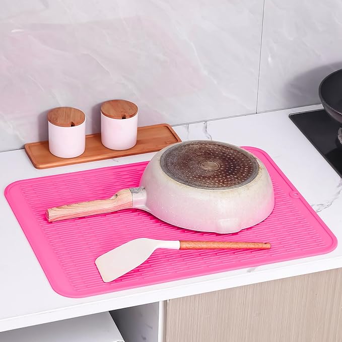 MicoYang Silicone Dish Drying Mat for Multiple UsageEasy cleanEco-friendlyHeat-resistant Silicone Mat for Kitchen Counter or SinkRefrigerator or Drawer Liner Rose 2XL 24 inches x 18 inches