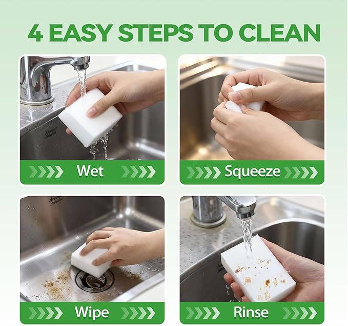 Magic Sponge Erasers Water-Activated Cleaning Sponge Multi-Purpose Melamine Foam Cleaner for Kitchen Bathroom Walls Shoes &amp Car Interior – Durable Non-Scratch &amp Reusable (100)