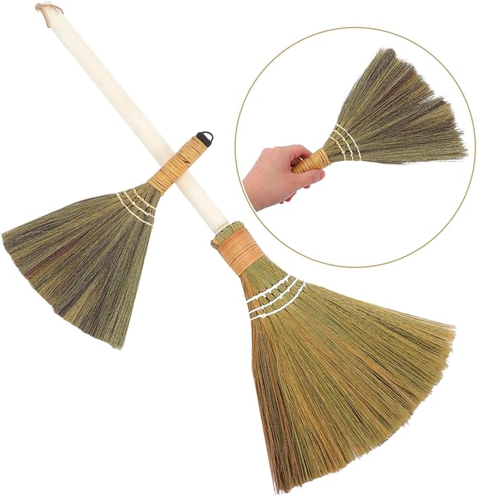 PRETYZOOM 2pcs Elegant Handmade Soft Bristle Broom Removable Handle Small Whisk Broomstick for Living Multipurpose Cleaning Tool