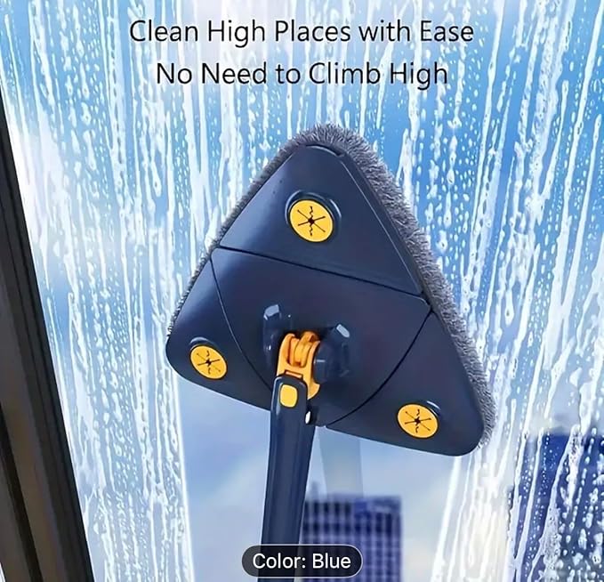 Triangle Spin Mop with Cleaning Compartment Blue 3-in-1 Floor Cleaner High-Reach Extension Handle Detergent Storage System