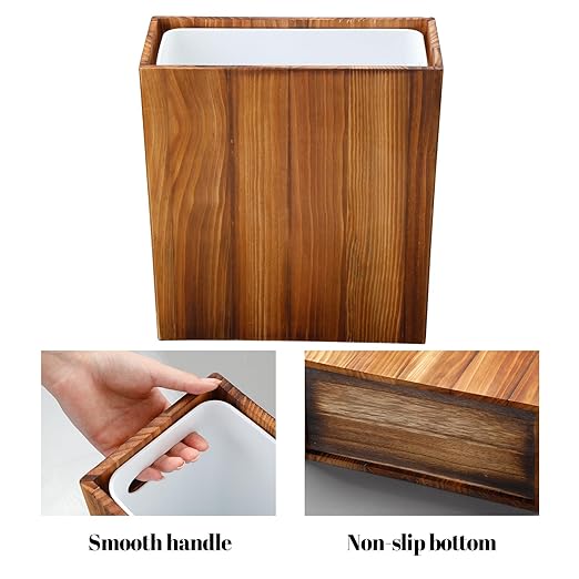 3 Gallon Wooden Trash Can with LinerSmall Solid Wood Bathroom Trash CanNarrow Garbage CanDecorative Waste Basket for BathroomBedroomOffice