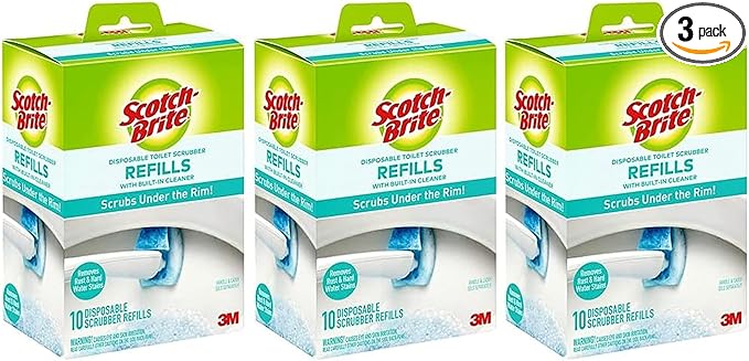 Scotch-Brite Disposable Toilet Scrubber Refill Pads for Toilet Cleaning System | Removes Rust &amp Hard Water Stains | 30 Disposable Refills