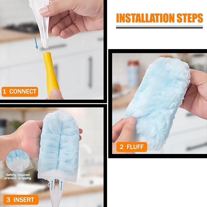 40 Count Duster Refills 360° Heavy Duty Duster Refills Compatible with Swiffer Duster Dusters for Cleaning Home Unscented Disposable Dusters (Blue) (2 Short Handle)