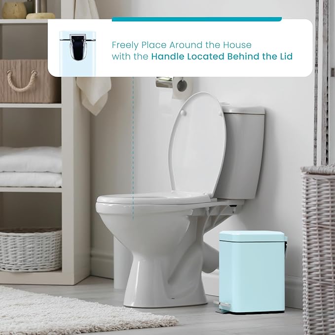 Home Zone Living 1.3 Gallon Small Bathroom Trash Can with Lid and Step Pedal Stainless Steel Wastebasket with Slim Design for Home and Office Matte Powder Blue 5 Liters