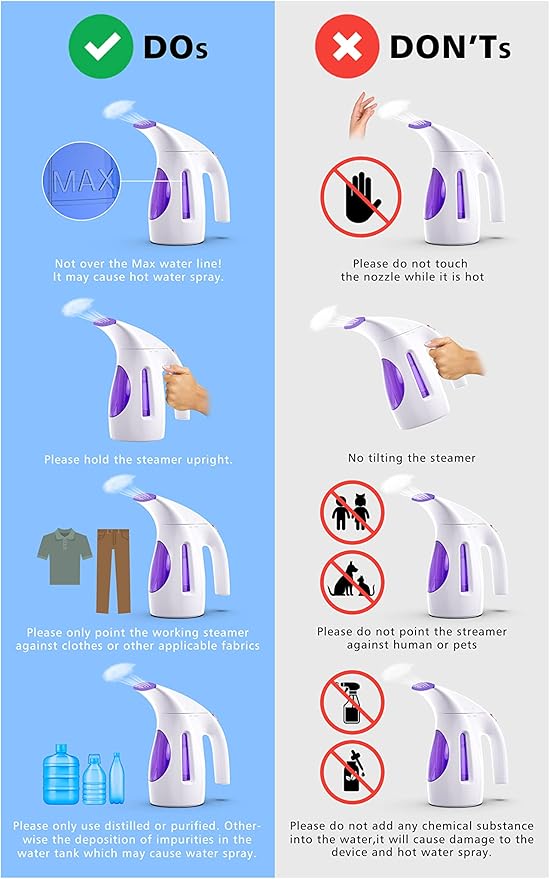 HiLIFE Steamer for Clothes Portable Handheld Design 240ml Big Capacity 700W Strong Penetrating Steam Removes Wrinkle for Home Office and Travel(ONLY FOR 120V) (Purple)