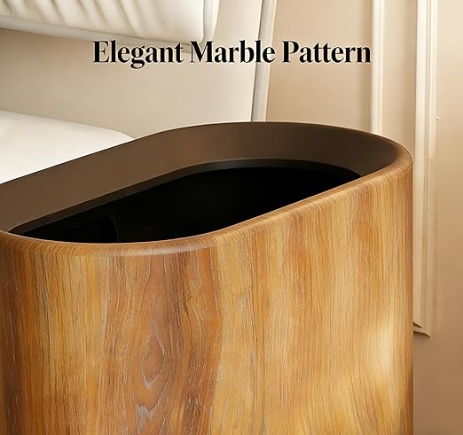 Trash Can for Bathroom 3.7 Gal Plastic Marble Wood Pattern Small Office Garbage Can for Bedroom Kitchen Slim Trash Bin Waste Basket Decorative Modern Trashcans (Plastic Wood Pattern)