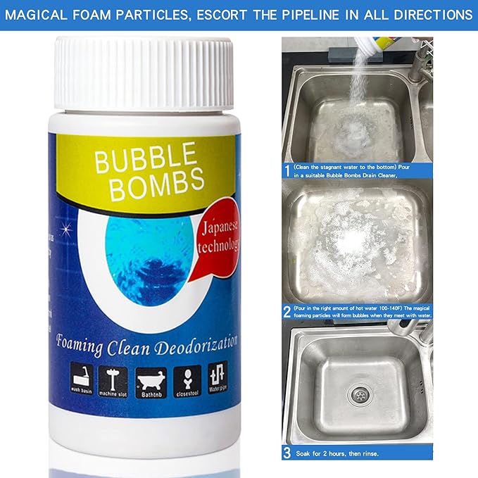 4pcs Bubble Bombs Drain Cleaner Quick Dredge Pipeline Powerful Sink Drain Cleaner Magic Fast Foaming Pipe Dredge Powder for Kitchen Toilet Pipeline Quick Cleaning Tool （120g*4）