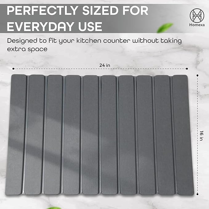 Large Stone Dish Drying Mat 24 x 16 – Quick Dry Diatomaceous Bath &amp Kitchen Mat with Non-Slip Base – Modern Absorbent Drying Pad for Plates Glassware &amp Bottles (Solid Dark Grey)