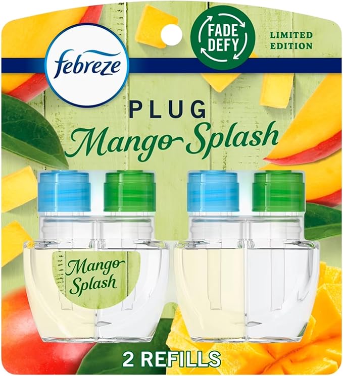 Fe.br.eze Plug In Refills New Luxe Limited Edition Plug In for Odor-Fighting Fade Defy PLUG Air Freshener (2) Count of 0.87 fl oz Refills (Mango Splash)