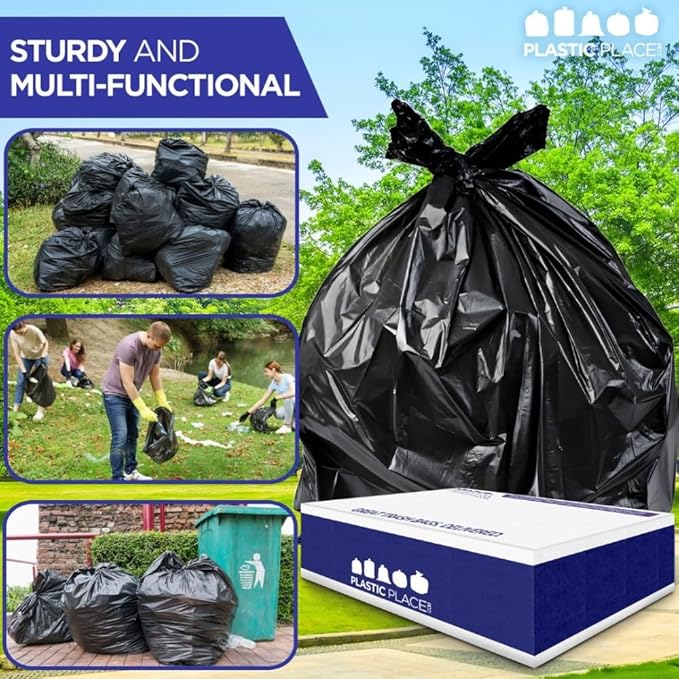 Plasticplace 32 Gallon Trash Bags Garbage Can Liners for Toter Heavy Duty Contractor Black Garbage Bags Tear-Resistant Leak-Proof Extra Large Can Liners 44” x 54” 50 Count Trashbags 1.2 Mil