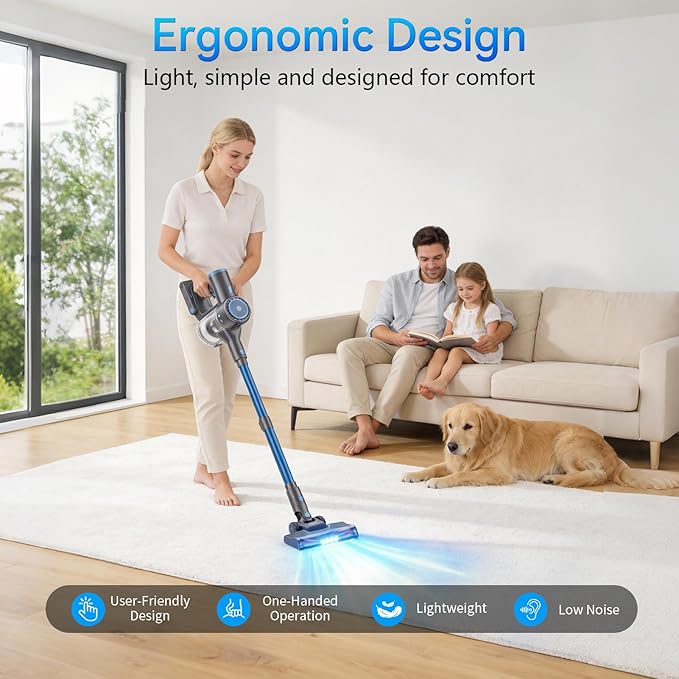 BlueEpic Cordless Vacuum Cleaner 45KPA 45Mins Rechargeable Vacuum Cordless Stick Vacuum with 2 Adjustable Modes Handheld Vacuum for Home/Pet Hair/Carpet/Floor