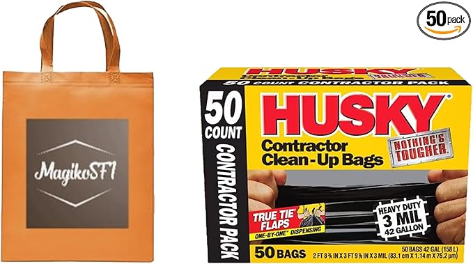 42-Gallon Contractor Clean-Up Trash Bags (50 Count) Plus Free MagikoSFI Custom Shopping Tote Bag