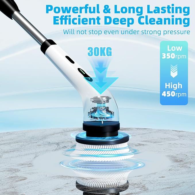 Electric Spin Scrubber Cordless Electric Scrubber for Cleaning Bathroom with Long Handle Electric Shower Scrubber Power Cleaning Brush with 9 Brush Heads for Bathtub Tile Floor Car