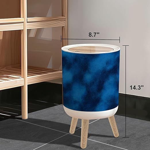Small Trash Can with Lid Soft blue matte seamless texture side animal skin dyed navy color 1.8 Gallon/7L Garbage Can Waste Bin with Press Top Lid Legs Waste Basket for Bathroom Kitchen Bedroom