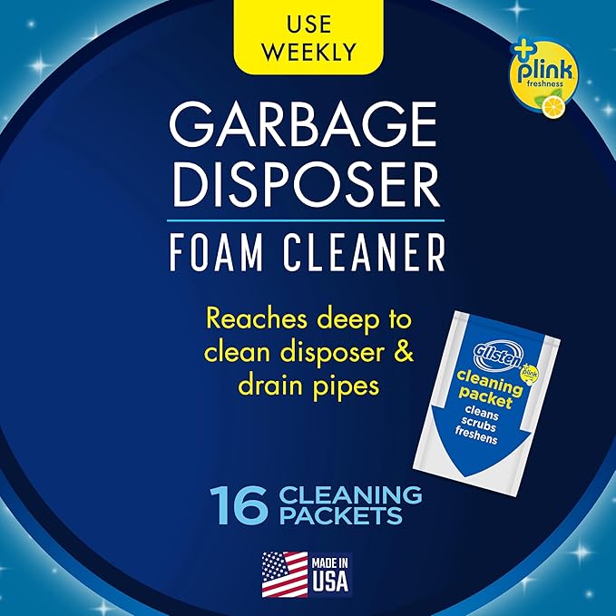 Glisten Garbage Disposer Cleaner and Freshener with Foaming Action Helps Remove Buildup in Drains Lemon Scent Made in the USA 16 Packets