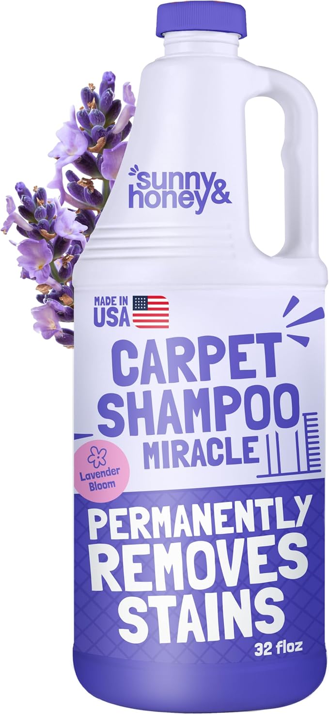 Sunny &amp Honey Carpet Cleaner Solution - Deep Stain Remover &amp Odor Deodorizer - Pet Carpet Cleaner &amp Rug Shampoo (32 Fl Oz Light Lavender)