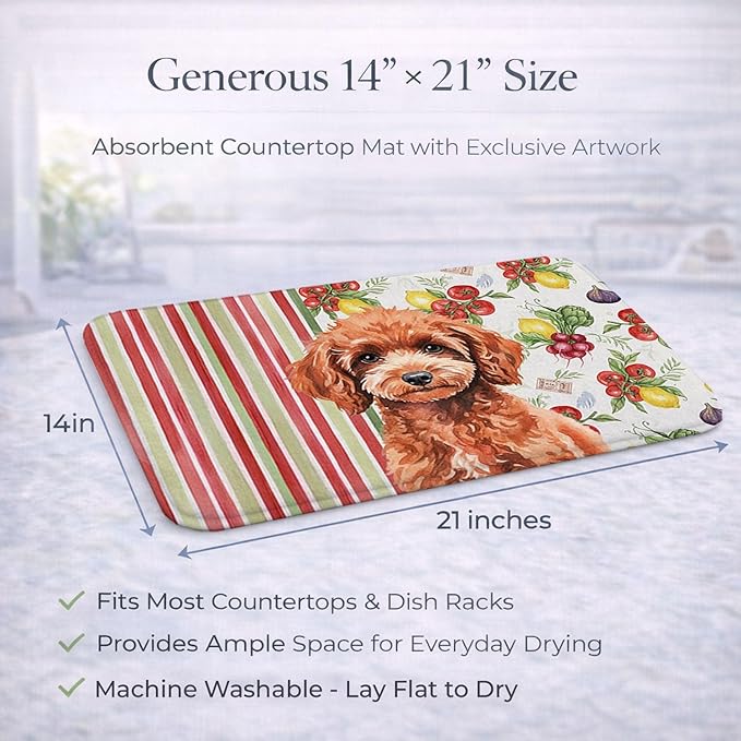 Caroline's Treasures Miniature Red Poodle Vegetables Dish Drying Mat Absorbent Dish Drying Mat Pad for Kitchen Counter Dish Drainer Mat for Countertop 14 x 21 Multicolor