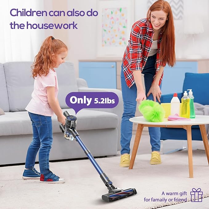 Cordless Vacuums 80000PRM Powerful Motor Vacuum Cleaner and 2200mAH Rechargeable Battery up to 35 Mins Worktime 2 Adjustable Modes Detachable Parts Wireless Stick Vacuum (Deep Blue)