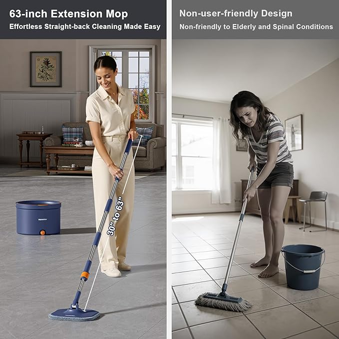Spin Mop and Bucket Set Mop Bucket with Separate Dirty Water System Deep-Cleaning Mops for Floors/Wall Versatile Mops with 4 Microfiber Mop Pads