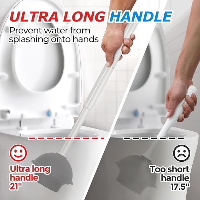 2Pack 2 in 1 Toilet Brush and Plunger Set Extended Handle PlungerToilet Bowl Brush Plunger SetBathroom Cleaning Tools Toilet Brush Plunger ComboCleaning Supplies（Cream Grey）