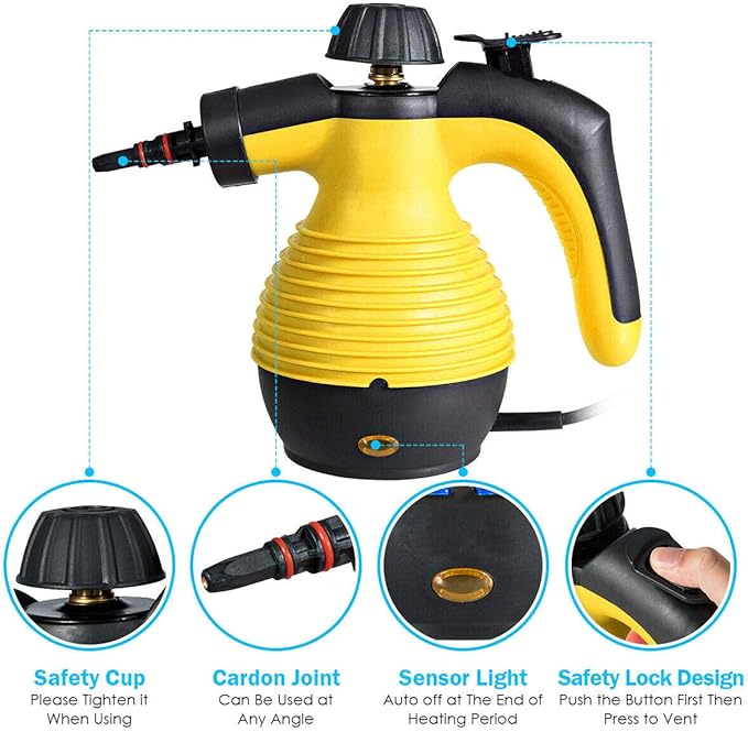 Goplus Handheld Pressurized Steam Cleaner Multi-Purpose Steamer Steam Iron 1050W W/Attachments(Yellow)