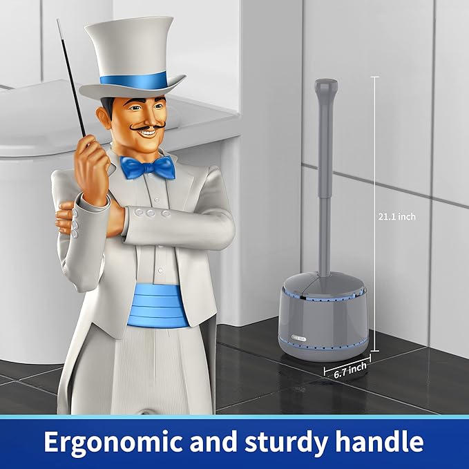 MR.SIGA Toilet Plunger with Holder Heavy Duty Plunger with Sturdy Handle for Toilet Cleaning Gray