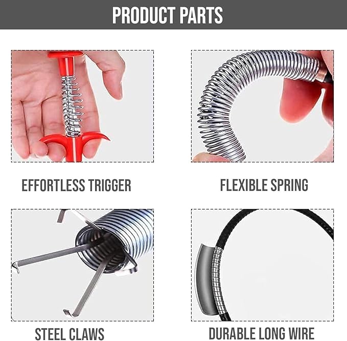 Drain Cleaner Wire Stick Stainless Steel Hair Catching Claw Drain Sewer Cleaning Spring Sink Pipe Plunger Unblocked Kitchen Bath Basin Hairs Remover Tool (160 cm1 Pc)