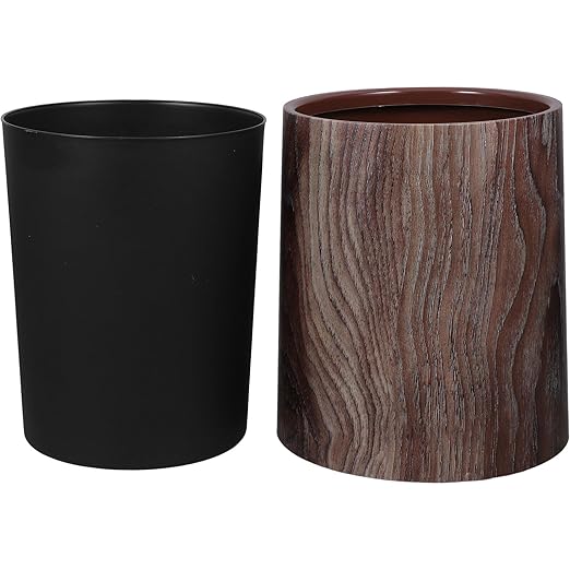 Vintage Style Imitation Wood Grain Trash Can Lidless Wastebasket for Home Office Kitchen Bathroom Smooth Plastic Interior Easy to Clean Compact Rubbish Bin for Towels and Waste