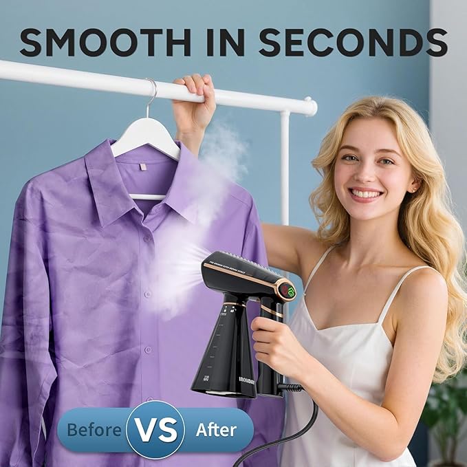 Steamer for Clothes 1200W Portable Handheld Garment Steamer&ampIron 2-in-1 with Fast Heat-up Auto-Off 350ml Water Tank Powerful Foldable Handle Clothes Steamer Compact Size for Travel Home