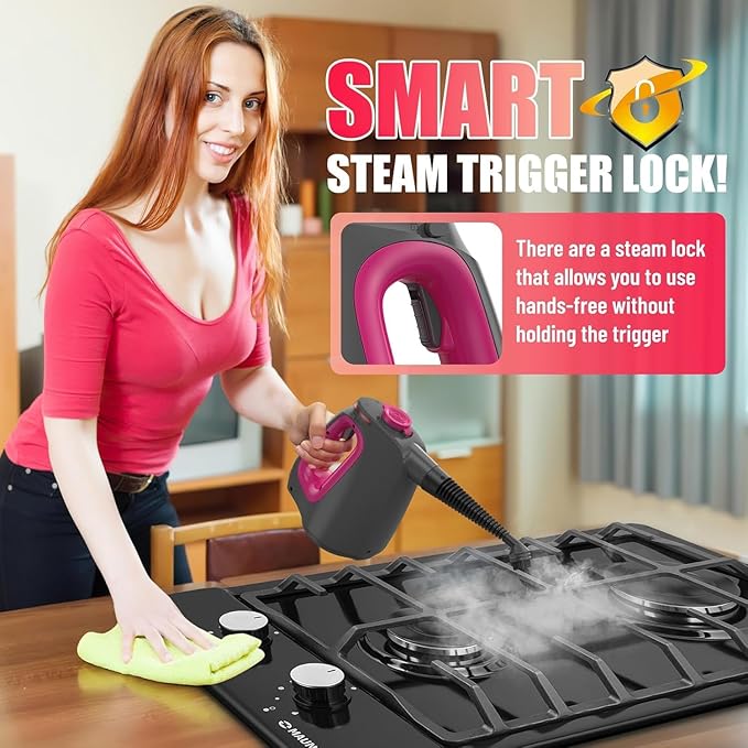 Heavy Duty Handheld Steam Cleaner for Cleaning with Lockable Steam Button&amp11pcs Accessories Unlimited Water Addition for Continuous Steaming Multi-Purpose Steamer for Cleaning Car Grout (Purple