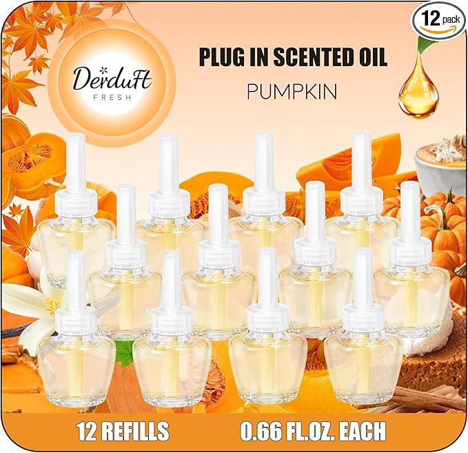 Plug in Air Freshener Refills for Home Pumpkin Scented Oil Refill Winter Fragrance – 12 Count 7.92 Fl Oz Compatible with Air Wick &amp Glade Not Include Glade Plus – Ideal for Bedroom Bathroom