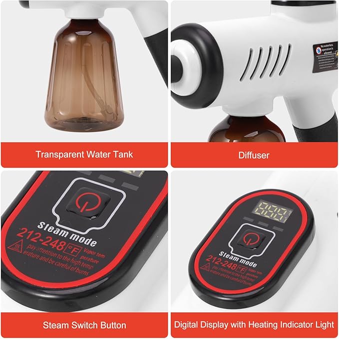 Focket Pressurized Handheld Steam Cleaner for Home 3 Adjustable Levels 1500W Powerful Multi Purpose Steamer for Kitchen Grease Bathroom Limescale Floor Cleaning Car Cleaning (White US Plug 110V)