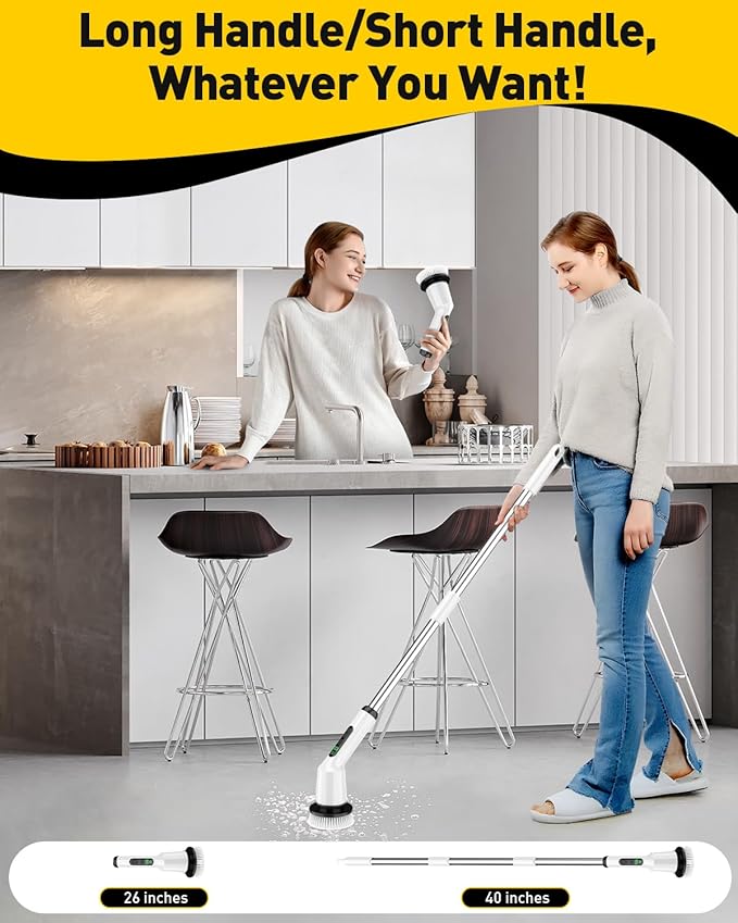 Electric Spin Scrubber for Cleaning Bathroom Shower Scrubber Cordless Cleaning Brush with IPX7 Waterproof &amp 2 Speed 3 Brush Heads Bathroom Cleaning Supplies for Shower Tub Kitchen Tile Toilet W