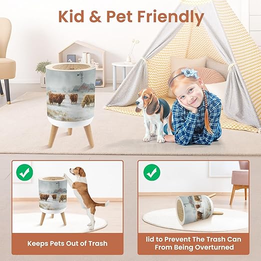 Bathroom Trash Can with Lid Farmhouse Decor Cow Pictures Red Barn Winter Snow Scene Rustic Home Garbage Bin Waste Basket for Kitchen Office Bedroom Decoration Diaper Pail 1.8 Gallon