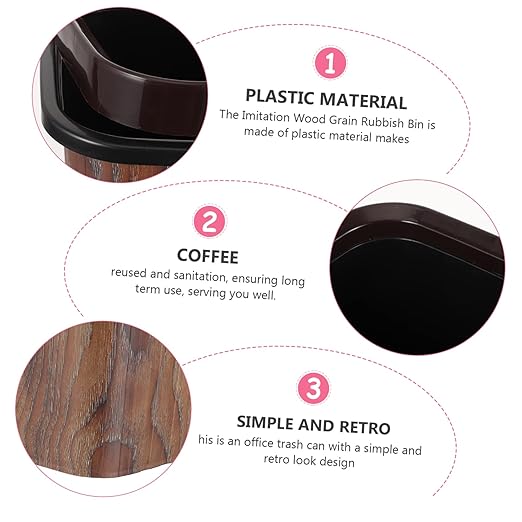 Ciieeo Wood Grain Trash Can Bedroom Outdoor Slim Design Plastic Vintage Wastebasket for Home Kitchen