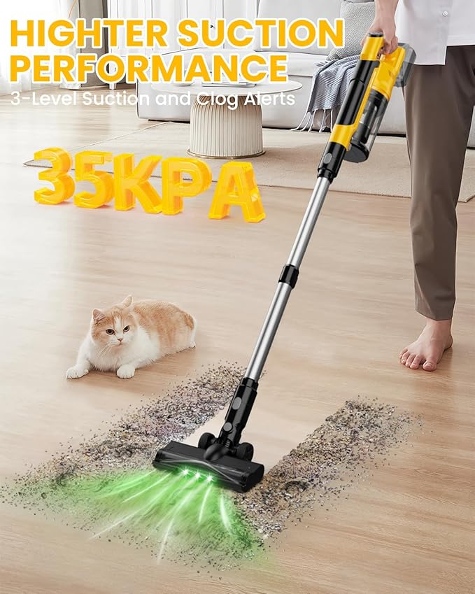 Cordless Vacuum Cleaner for DeWalt 20V Battery 7-in-1 Lightweight Stick Vacuum with HEPA Filter 35KPA Suction 350W Brushless Motor 3 Modes for Carpet Floor Car (Battery Not Included)