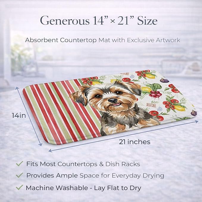 Caroline's Treasures Yorkiepoo Vegetables Dish Drying Mat Absorbent Dish Drying Mat Pad for Kitchen Counter Dish Drainer Mat for Countertop 14 x 21 Multicolor