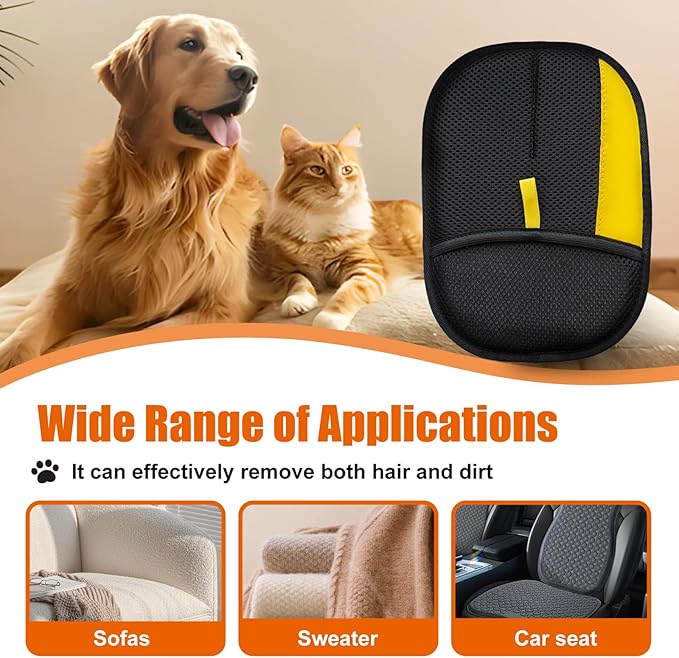 Electrostatic Gloves for Pet Hair Removal: Upgraded 2PCS Animal Fur Removal Tool for Dogs&ampCats Efficient Reusable Pet Hair Remover for Couch Carpet Car Seat Clothing Quick Clean (2 pcs-Black)