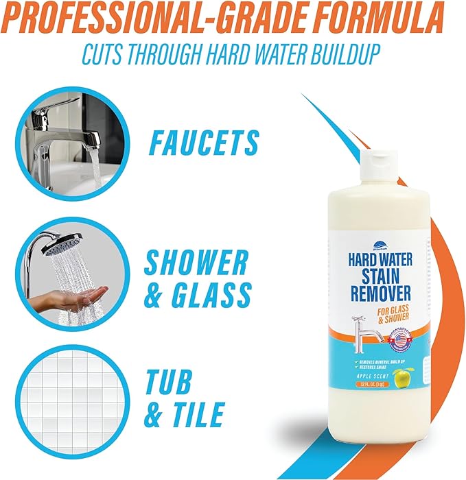 ShineSafe Hard Water Stain Remover – Professional-Grade Calcium Lime Rust Cleaner for Glass Shower Tub Sink – Bleach-Free – 32 Fl Oz