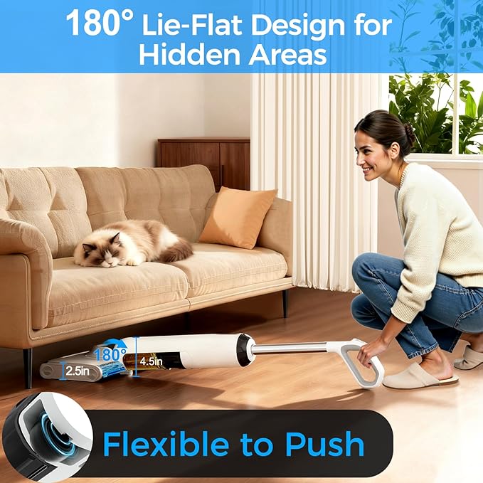 Cordless Wet Dry Vacuum Cleaner 23KPa Vacuum Mop for Hard Floors Up to 45 Min Runtime 180° Lay-Flat Design with Hot Water Self-Cleaning &amp 185°F Hot Air Drying Anti-Tangle Brush for Pet Hair