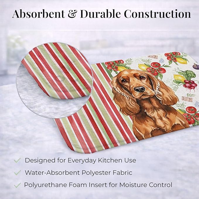 Caroline's Treasures Red English Cocker Spaniel Vegetables Dish Drying Mat Absorbent Dish Drying Mat Pad for Kitchen Counter Dish Drainer Mat for Countertop 14 x 21 Multicolor