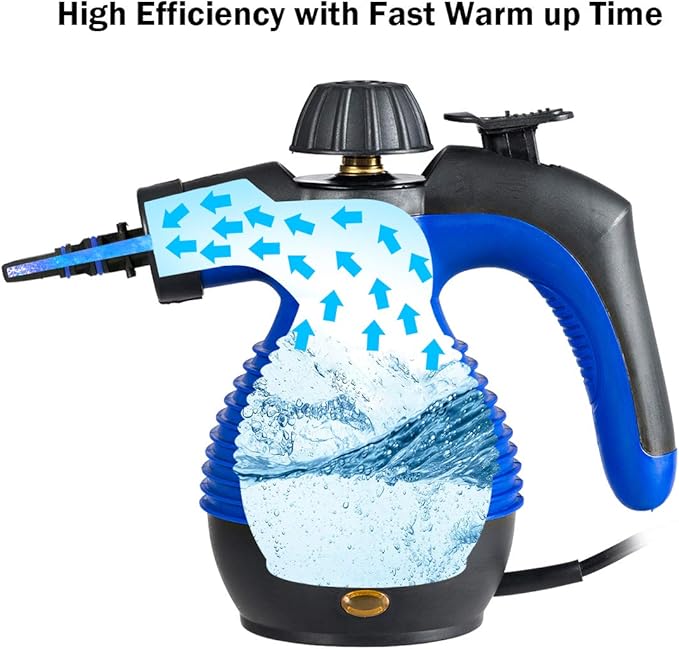 Goplus Handheld Pressurized Steam Cleaner with 9 Piece Accessories Multipurpose Steamer w/Safety Lock for Carpet Curtain Car Seat 1050W Portable Upholstery Steamer for Home Kitchen Bathroom(Blue)