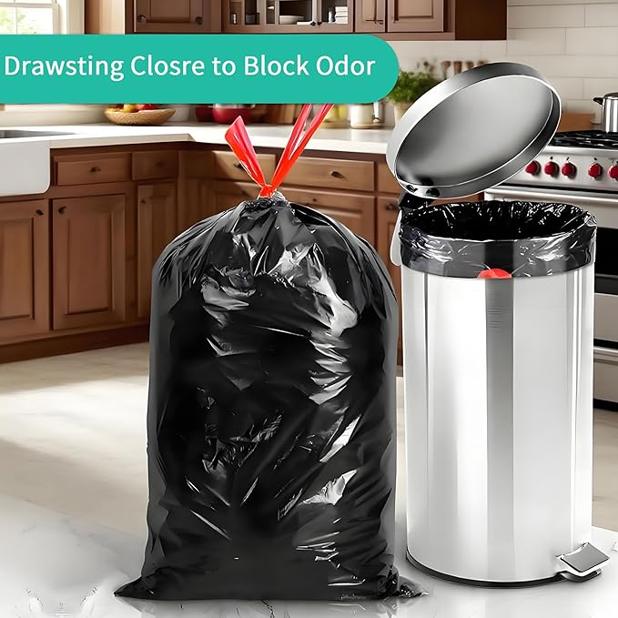 Quick-Dispense Strong Trash Bags 20-23Gal23 Gallon Trash Bags Kitchen DrawstringBlack Garbage Gags UnscentedLawn 1mil Heavy Duty (100)